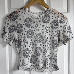 Medium White Mesh Sun and Moon Crop Top